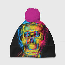 Шапка c помпоном Череп-анаглиф