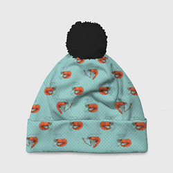 Шапка с помпоном Креветки паттерн, цвет: 3D-черный
