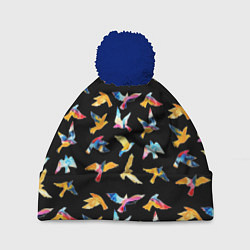 Шапка с помпоном Акварельные птица, цвет: 3D-тёмно-синий