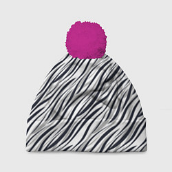 Шапка с помпоном Черно-белый полосатый тигровый, цвет: 3D-малиновый
