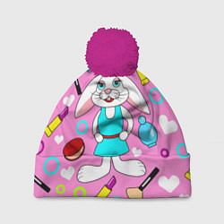 Шапка с помпоном Кролик и косметика, цвет: 3D-малиновый