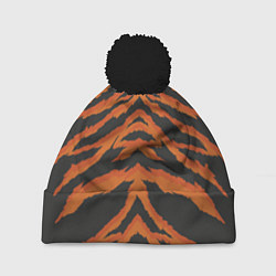 Шапка с помпоном Шкура тигра оранжевая, цвет: 3D-черный