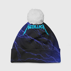 Шапка с помпоном METALLICA BLUE FLASH МЕТАЛЛИКА СИНИЕ МОЛНИИ, цвет: 3D-белый