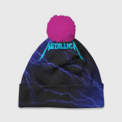 Шапка с помпоном METALLICA BLUE FLASH МЕТАЛЛИКА СИНИЕ МОЛНИИ, цвет: 3D-малиновый