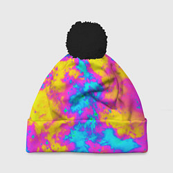 Шапка с помпоном Яркая абстракция космических красок, цвет: 3D-черный