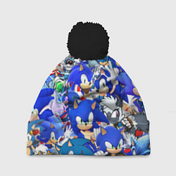 Шапка с помпоном SONIC СИНИЙ ЁЖ СОНИК, цвет: 3D-черный
