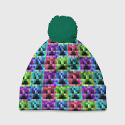 Шапка c помпоном МАЙНКРАФТ MINECRAFT ЦВЕТНЫЕ КРИПЕРЫ