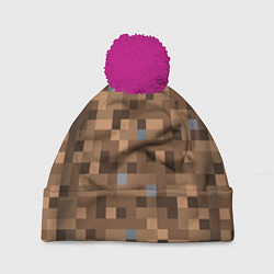 Шапка с помпоном ЗЕМЛЯ DIRT MINECRAFT, цвет: 3D-малиновый