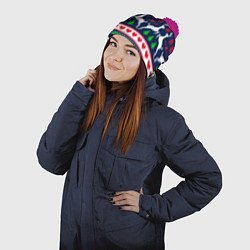 Шапка с помпоном Новогодние олени: узор, цвет: 3D-малиновый — фото 2