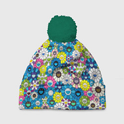 Шапка с помпоном Takashi Murakami Улыбающиеся цветы, цвет: 3D-зеленый