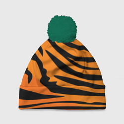 Шапка с помпоном Шкура шерсть тигра, цвет: 3D-зеленый