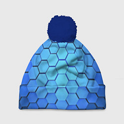 Шапка с помпоном Неоновые 3D ПЛИТЫ, цвет: 3D-тёмно-синий
