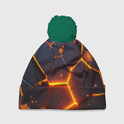 Шапка с помпоном НОВОГОДНИЕ ОГНЕННЫЕ 3D ПЛИТЫ FIRE NEON HEXAGON, цвет: 3D-зеленый