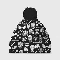 Шапка с помпоном UNDERTALE PATTERN БЕЛЫЙ, цвет: 3D-черный