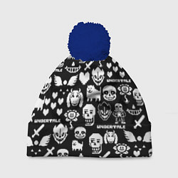 Шапка с помпоном UNDERTALE PATTERN БЕЛЫЙ, цвет: 3D-тёмно-синий