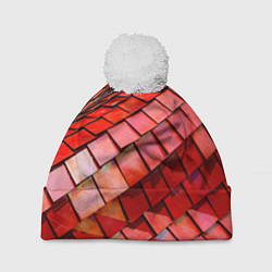 Шапка с помпоном Красная спартаковская чешуя, цвет: 3D-белый