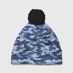 Шапка с помпоном Синий Камуфляж Camouflage, цвет: 3D-черный