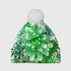 Шапка с помпоном Яркая пышная летняя зелень, цвет: 3D-белый