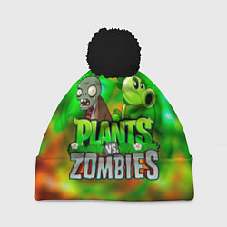 Шапка с помпоном Plants vs Zombies горохострел и зомби, цвет: 3D-черный