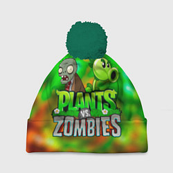 Шапка с помпоном Plants vs Zombies горохострел и зомби, цвет: 3D-зеленый