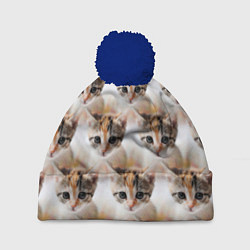 Шапка с помпоном Маленький котенок паттерн, цвет: 3D-тёмно-синий