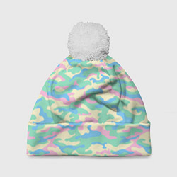 Шапка с помпоном Камуфляж пастельные цвета, цвет: 3D-белый