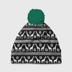 Шапка с помпоном Черно-белые Жирафы, цвет: 3D-зеленый