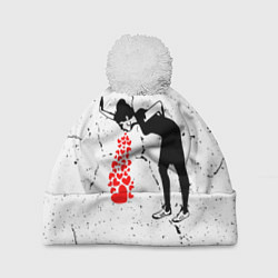 Шапка с помпоном Banksy - Бэнкси больная любовь, цвет: 3D-белый