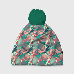 Шапка с помпоном Ракетки для тенниса, цвет: 3D-зеленый