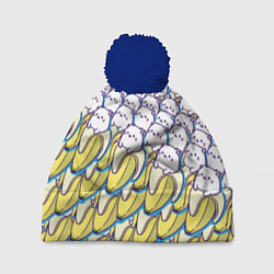 Шапка с помпоном Котики и бананы Паттерн Лето, цвет: 3D-тёмно-синий