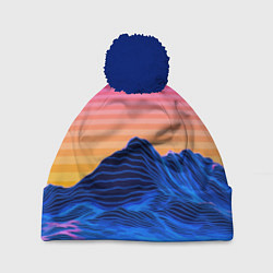 Шапка с помпоном Vaporwave Mountains Психоделика Неон, цвет: 3D-тёмно-синий