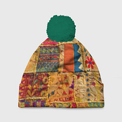 Шапка с помпоном Пэчворк Лоскутное одеяло Patchwork Quilt, цвет: 3D-зеленый