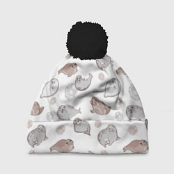 Шапка с помпоном Милые тюлени, цвет: 3D-черный