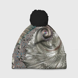 Шапка с помпоном Fractal pattern Spiral Серебристый фрактал спираль, цвет: 3D-черный