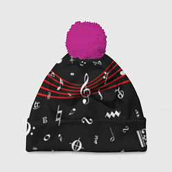 Шапка c помпоном Нотные Знаки с Нотным Станом