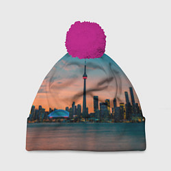 Шапка с помпоном Закат в Торонто, цвет: 3D-малиновый