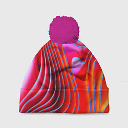 Шапка с помпоном Разноцветные неоновые полосы Волна Multicolored ne, цвет: 3D-малиновый