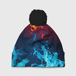 Шапка с помпоном Лед и Пламя Борьба стихий, цвет: 3D-черный