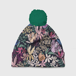 Шапка с помпоном Цветы Летние В Цветущем Саду, цвет: 3D-зеленый