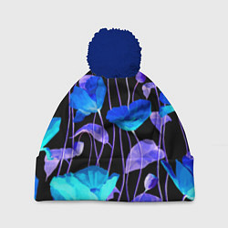 Шапка с помпоном Авангардный цветочный паттерн Fashion trend, цвет: 3D-тёмно-синий