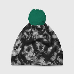 Шапка с помпоном Черно-белый абстрактный камуфляж, цвет: 3D-зеленый