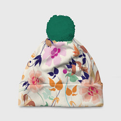 Шапка с помпоном Summer floral pattern, цвет: 3D-зеленый