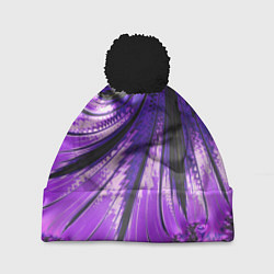 Шапка с помпоном Неоновый фрактал черный с фиолетовым Абстракция, цвет: 3D-черный