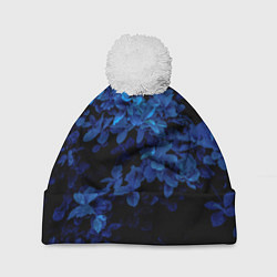 Шапка с помпоном BLUE FLOWERS Синие цветы, цвет: 3D-белый