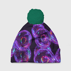 Шапка с помпоном Неоновые сюрреалистичные пузыри - Фиолетовый, цвет: 3D-зеленый