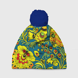 Шапка c помпоном Хохломская Роспись Две Птицы