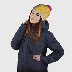 Шапка с помпоном Извержение Красок, цвет: 3D-малиновый — фото 2
