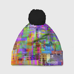 Шапка с помпоном Красочный авангардный глитч Fashion trend, цвет: 3D-черный