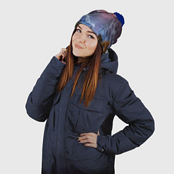Шапка с помпоном Грозовые разряды молний над лесом, цвет: 3D-тёмно-синий — фото 2