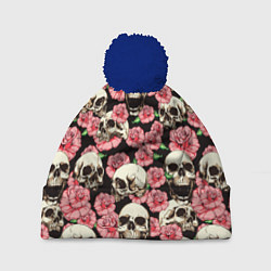 Шапка с помпоном Розы с черепами, цвет: 3D-тёмно-синий